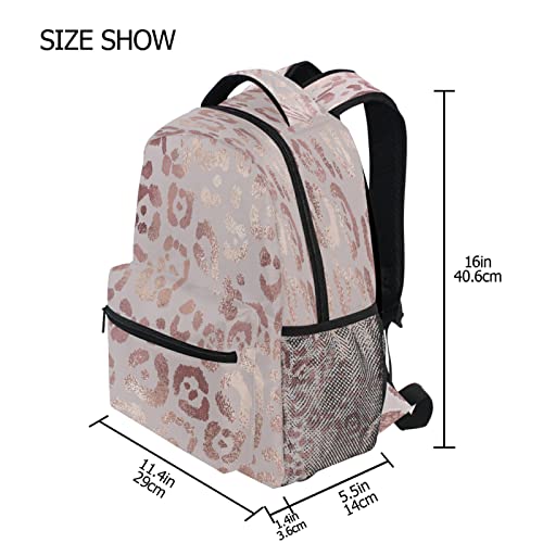 Leopard Print Cheetah Rose Gold Backpack for Girls School Bags Bookbags Travel Daypack Bag One Size