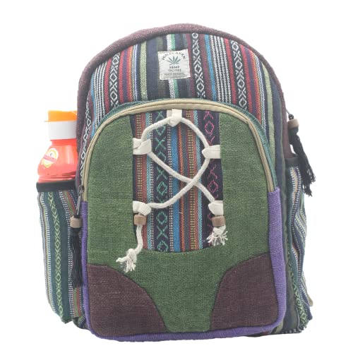 Fwosi Laptop Backpacks - Unisex Hemp Hippie Bookbag for College, Hiking & Travel - Lightweight, 3 Compartments for Books, Purse, Wallet - Crafts from Nepal