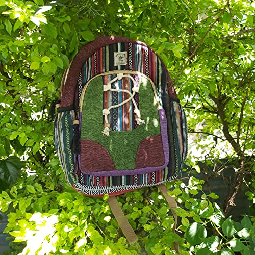 Fwosi Laptop Backpacks - Unisex Hemp Hippie Bookbag for College, Hiking & Travel - Lightweight, 3 Compartments for Books, Purse, Wallet - Crafts from Nepal