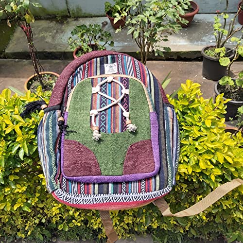 Fwosi Laptop Backpacks - Unisex Hemp Hippie Bookbag for College, Hiking & Travel - Lightweight, 3 Compartments for Books, Purse, Wallet - Crafts from Nepal