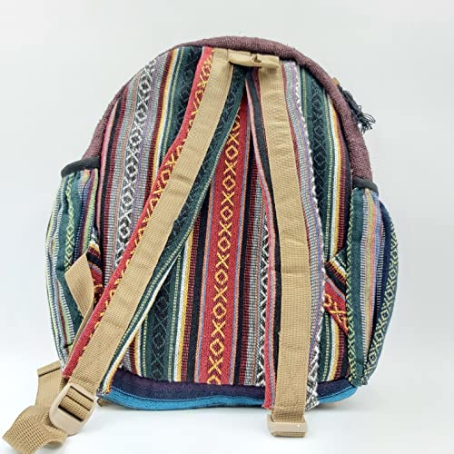 Fwosi Laptop Backpacks - Unisex Hemp Hippie Bookbag for College, Hiking & Travel - Lightweight, 3 Compartments for Books, Purse, Wallet - Crafts from Nepal