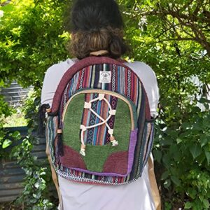 Fwosi Laptop Backpacks - Unisex Hemp Hippie Bookbag for College, Hiking & Travel - Lightweight, 3 Compartments for Books, Purse, Wallet - Crafts from Nepal