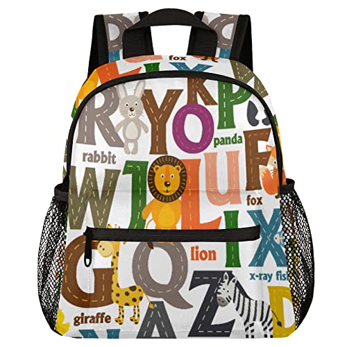 AUUXVA Cartoon Alphabet Animals Kid Backpack for Boy Girl Toddler Preschool Kindergarten Backpack Bookbag Daypack with Chest Strap