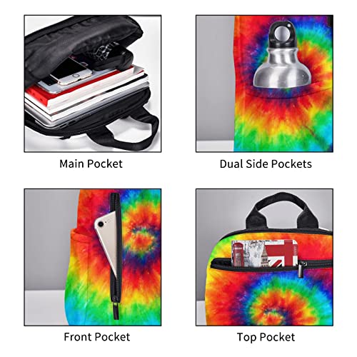 Color Tie Dye Backpack Compact Light 14.7 Inch Travel Bag Laptop Hippie Backpack Computer Bag for Men Women