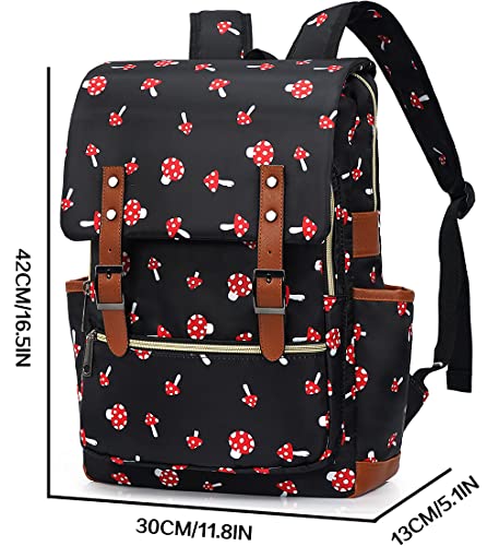 Malaxlx Mushroom Print School Backpack for Teen Girls Boys, College Bookbags Student School Bag Laptop Backpack for Womens