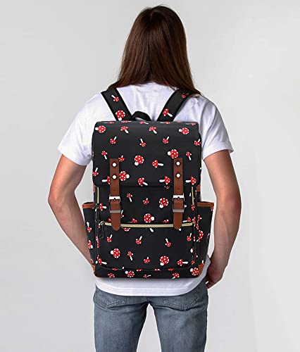 Malaxlx Mushroom Print School Backpack for Teen Girls Boys, College Bookbags Student School Bag Laptop Backpack for Womens