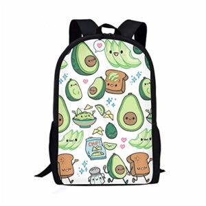 instantarts cartoon avocado print kids backpacks casual large capacity school supplies schoolbags durable polyester bookbags for children girls boys