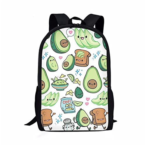 INSTANTARTS Cartoon Avocado Print Kids Backpacks Casual Large Capacity School Supplies Schoolbags Durable Polyester Bookbags for Children Girls Boys