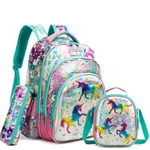 zbaogtw unicorn school backpacks for girls with lunch box and pencil bag, backpack for teens girls lightweight for school, travel