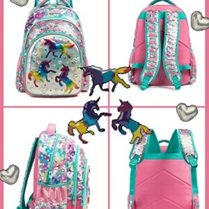 ZBAOGTW Unicorn School Backpacks for Girls with Lunch Box and Pencil Bag, Backpack for Teens Girls Lightweight for School, Travel