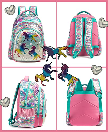 ZBAOGTW Unicorn School Backpacks for Girls with Lunch Box and Pencil Bag, Backpack for Teens Girls Lightweight for School, Travel