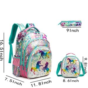 ZBAOGTW Unicorn School Backpacks for Girls with Lunch Box and Pencil Bag, Backpack for Teens Girls Lightweight for School, Travel