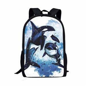 showudesigns killer whale backpack for boys girls ruck sack bags teen elementary school bags bookbag orca knapsack hippie tie dye dark blue