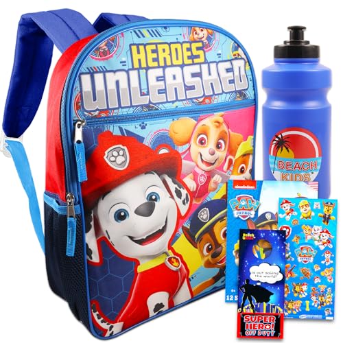 Viacom Paw Patrol Backpack for Kids - School Supplies Bundle with 16" Paw Patrol Backpack Plus Stickers, Water Bottle, Paint Poster, and More (Paw Patrol Travel Bag)