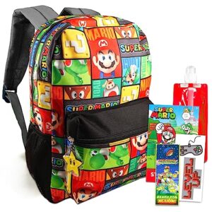 super mario backpack for boys - mario school supplies bundle with 16" backpack plus stickers, water bottle, and more (super mario backpack)