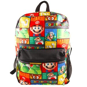 Super Mario Backpack for Boys - Mario School Supplies Bundle with 16" Backpack Plus Stickers, Water Bottle, and More (Super Mario Backpack)