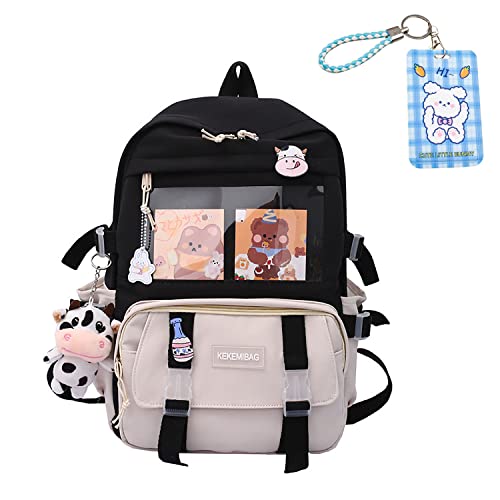 Bersauji Kawaii Backpack with Card Cover Pendant Pins Accessories Cute Aesthetic Backpack Large Capacity Laptop Bag