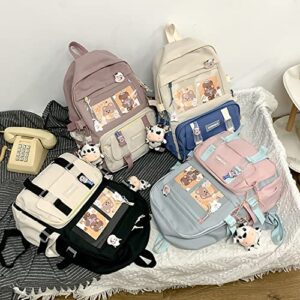 Bersauji Kawaii Backpack with Card Cover Pendant Pins Accessories Cute Aesthetic Backpack Large Capacity Laptop Bag