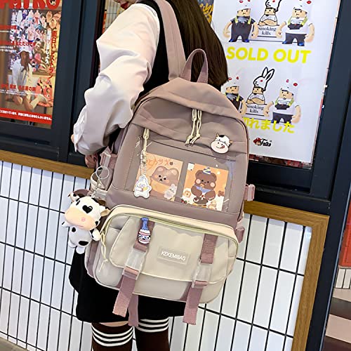 Bersauji Kawaii Backpack with Card Cover Pendant Pins Accessories Cute Aesthetic Backpack Large Capacity Laptop Bag