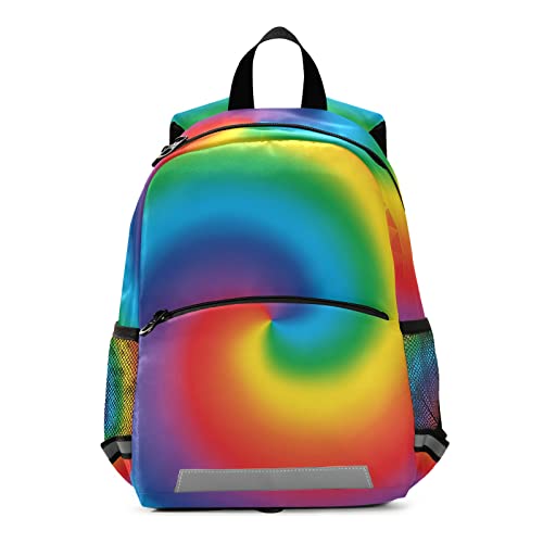 ALAZA Rainbow Tie Dye Swirl Spiral Kids Toddler Backpack Purse for Girls Boys Kindergarten Preschool School Bag w/Chest Clip Leash Reflective Strip