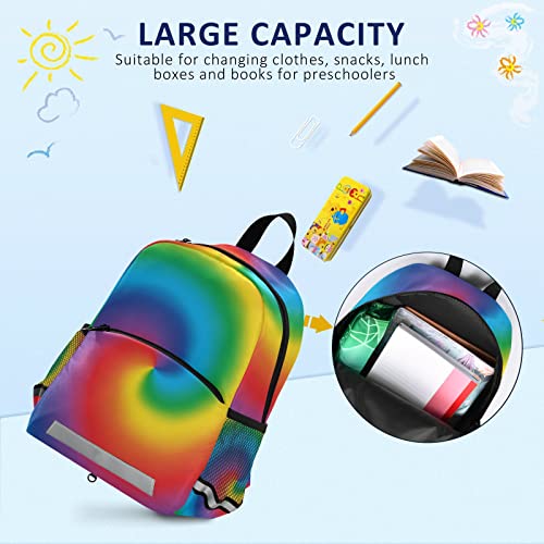ALAZA Rainbow Tie Dye Swirl Spiral Kids Toddler Backpack Purse for Girls Boys Kindergarten Preschool School Bag w/Chest Clip Leash Reflective Strip