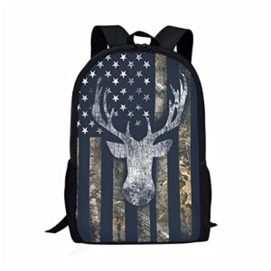 mumeson cool deer and america flag print kids backpack schoolbag soft cushion shoulder straps rucksack daypack durable zipper closure bookbag for boys middle school