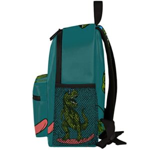 Skateboard Dinosaur Kid's Backpack Green Toddler Bag with Chest Clip Schoolbag for Girl Boy Preschool Kindergarten Student Bookbag Children Bag Travel Daypack