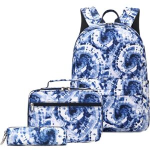 joyfulife girls backpacks, tie dye backpack for girls kids bookbags school backpack with lunch box (tie dye blue)