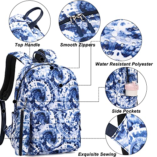 Joyfulife Girls Backpacks, Tie Dye Backpack for Girls Kids Bookbags School Backpack with Lunch Box (Tie Dye Blue)