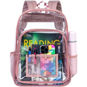 klfvb clear backpack heavy duty, see through transparent bookbag - pink one size