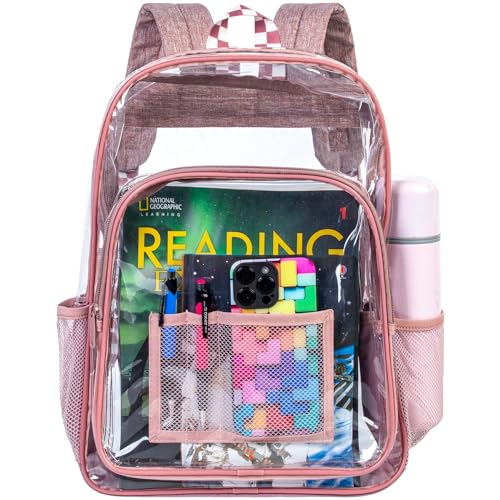 KLFVB Clear Backpack Heavy Duty, See Through Transparent Bookbag - Pink One Size