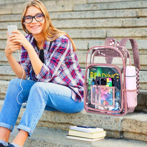 KLFVB Clear Backpack Heavy Duty, See Through Transparent Bookbag - Pink One Size
