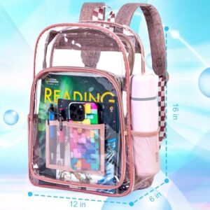 KLFVB Clear Backpack Heavy Duty, See Through Transparent Bookbag - Pink One Size