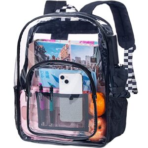 ufndc clear backpack for men and women, heavy duty pvc transparent bookbag,see through backpacks - black