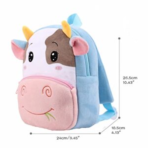 BEFUNIRISE Toddler Backpack for Boys and Girls, Cute Soft Plush Animal Cartoon Mini Backpack Little For Kids 2-6 Year (Cows)