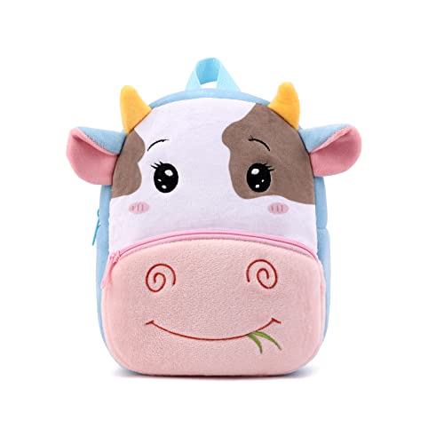 BEFUNIRISE Toddler Backpack for Boys and Girls, Cute Soft Plush Animal Cartoon Mini Backpack Little For Kids 2-6 Year (Cows)