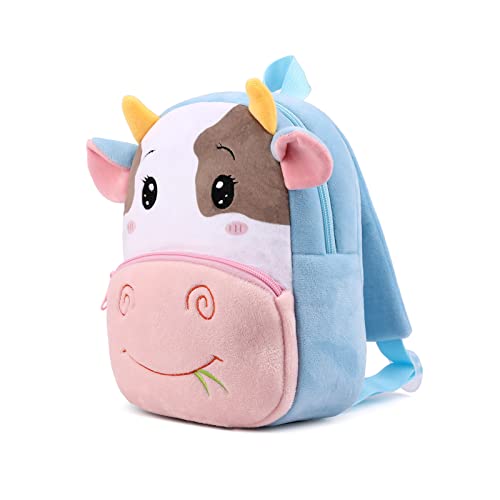 BEFUNIRISE Toddler Backpack for Boys and Girls, Cute Soft Plush Animal Cartoon Mini Backpack Little For Kids 2-6 Year (Cows)