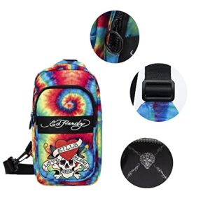 ED HARDY Unisex Skull On Rainbow Nylon Sling Bag With Adjustable And Removable Shoulder Strap