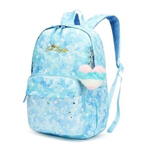 otbjmbx kid backpack for girls, elementary primary kindergarten preschool large capacity school bookbag for teens with heart keychain, suitable for 6-15 years old (tie dye blue)