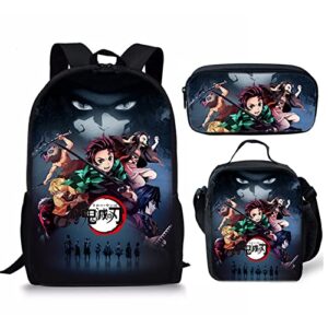 kxqwb school backpack travel backpacks with lunch bag pencil bag set 3 pcs set novelty anime backpack for boy girl and kids c