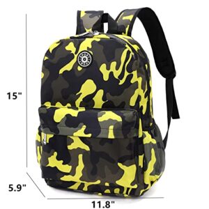 BEFUNIRISE Kids School Backpacks for Boys Girls Elementary Kindergarten Camo School Bags Bookbags for Primary Preschool (Camouflage Yellow, Large)