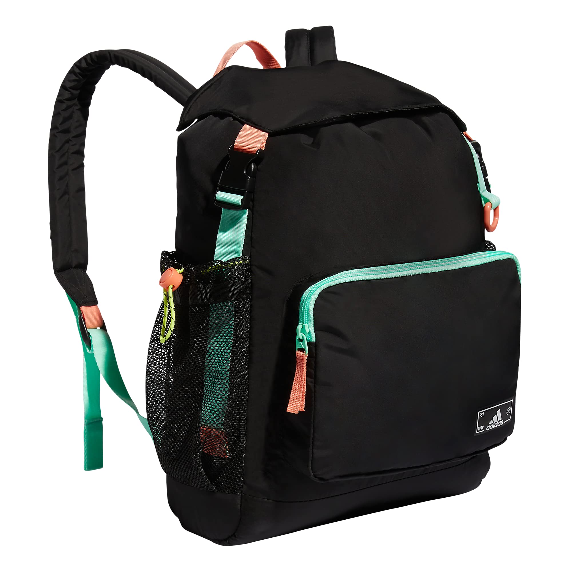 adidas Saturday Backpack, Black/Pulse Mint Green/Semi Coral Fusion Pink, One Size