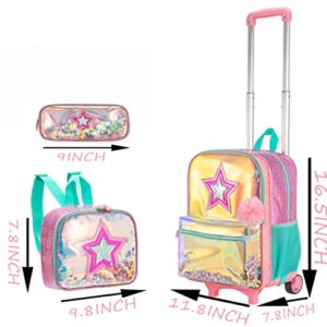 ZBAOGTW Backpack for Girls with Wheels,Rolling Backpack for Girls with Lunch Box and Pencil Bag Girls Trip Luggage