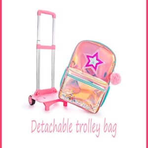 ZBAOGTW Backpack for Girls with Wheels,Rolling Backpack for Girls with Lunch Box and Pencil Bag Girls Trip Luggage