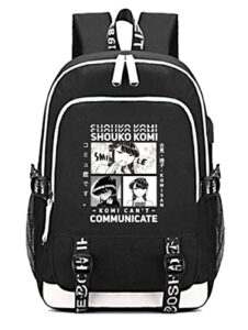 timmor magic anime komi can't communicate backpack with usb charging port, schoolbags bookbags over 8 years old.(black2)