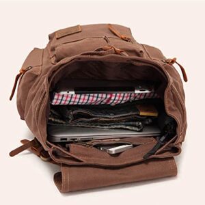 Canvas Backpack Unisex Vintage Casual Rucksack 17 inch Laptop Daypacks Schoolbag College Bookbag Hiking Camping Travel Bag Coffee