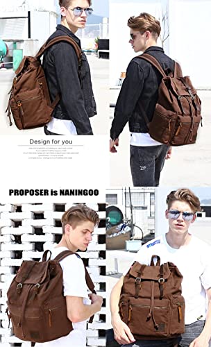 Canvas Backpack Unisex Vintage Casual Rucksack 17 inch Laptop Daypacks Schoolbag College Bookbag Hiking Camping Travel Bag Coffee