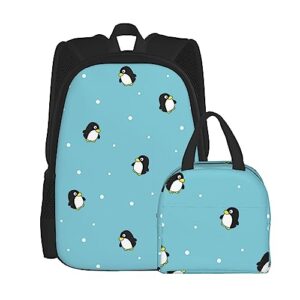 xubrextas 2pcs Backpack Set For Boys, Cartoon Penguin Backpacks And Lunch Box For Girl Elementary Bags Teens Bookbags