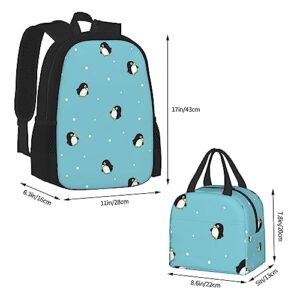 xubrextas 2pcs Backpack Set For Boys, Cartoon Penguin Backpacks And Lunch Box For Girl Elementary Bags Teens Bookbags