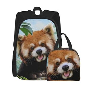 xubrextas 2pcs backpack set for boys,red panda backpacks and lunch box for girl elementary bags teens bookbags
